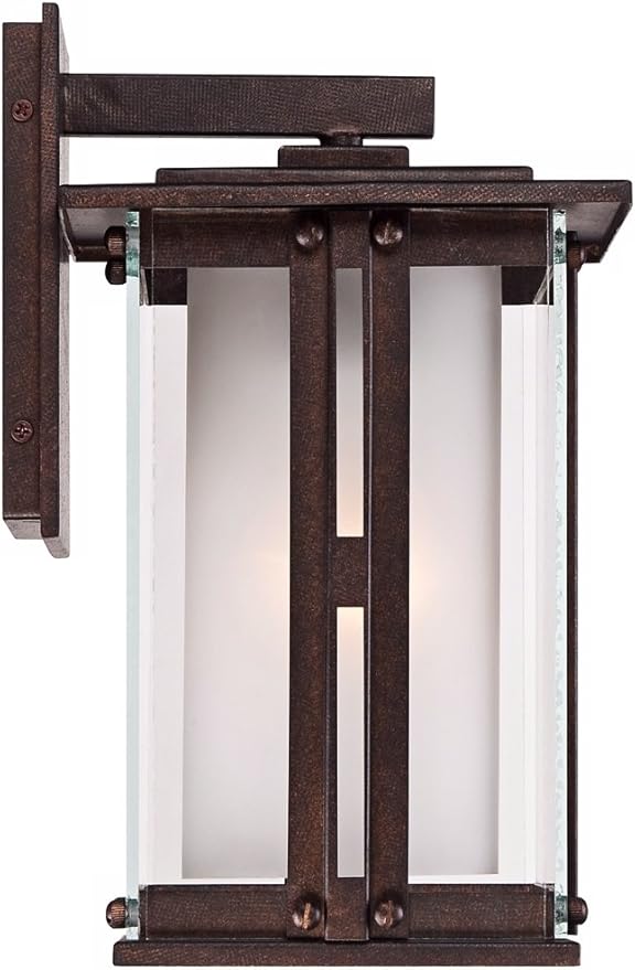 Franklin Iron Works Fallbrook Rustic Farmhouse Outdoor Wall Light Fixture Bronze Steel 11 3/4" Clear Frosted Double Glass for Exterior House Porch Patio Outside Deck Garage Front Door Garden Home