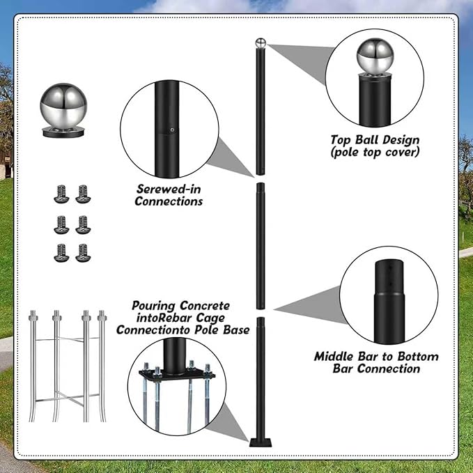 10FT Outdoor Solar Street Light Pole, Heavy Duty Galvanized Steel Lamp Post with Rebar Base, Waterproof for | Lumora