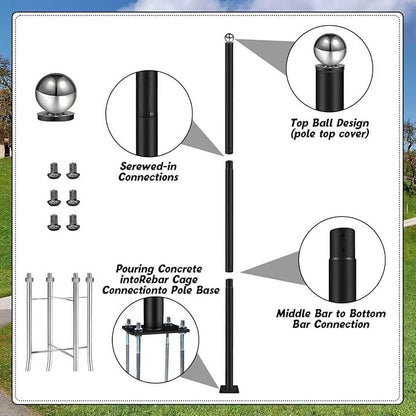 10FT Outdoor Solar Street Light Pole, Heavy Duty Galvanized Steel Lamp Post with Rebar Base, Waterproof for Backyard, Parking Lot, Walkway, Patio, Garden