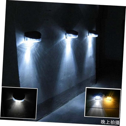Happyyami 4pcs Solar Outdoor Garden Light Solar Energy Lamp Led Fence Lights Black Shell and White for Garden Patio and Pathway Decor