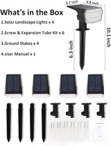 Solar Spot Lights Outdoor, 4 Pack Waterproof Solar Powered Garden Lights, 59 LED 4 Lighting Modes, 6500K White | Lumora