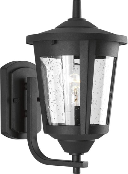 Progress Lighting East Haven Collection 1-Light Clear Seeded Glass Transitional Outdoor Small Wall Lantern Light Textured Black