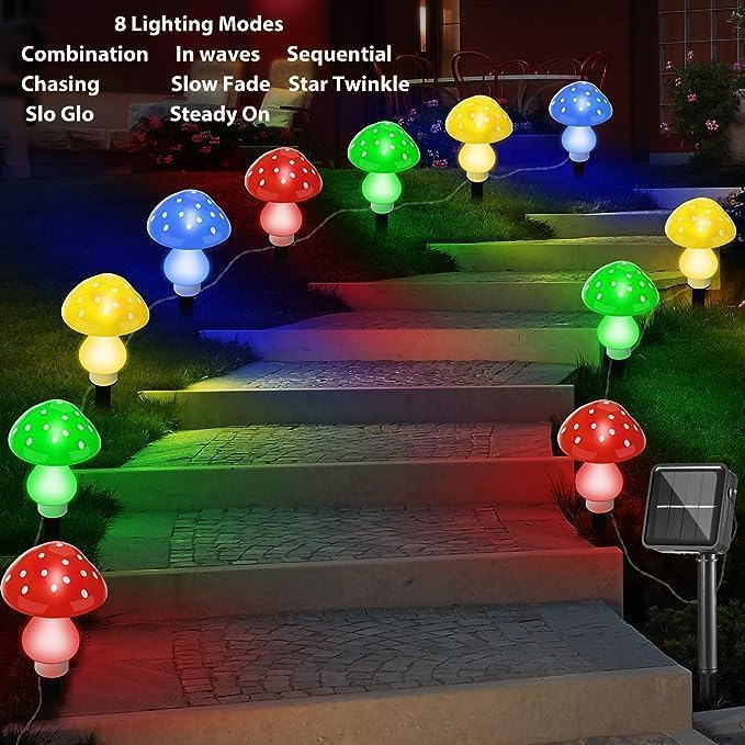 Generic Mushroom Solar Lights Outdoor, Waterproof Mushroom Landscape Lights 8 Lighting Modes Mushroom Garden Fairy | Lumora