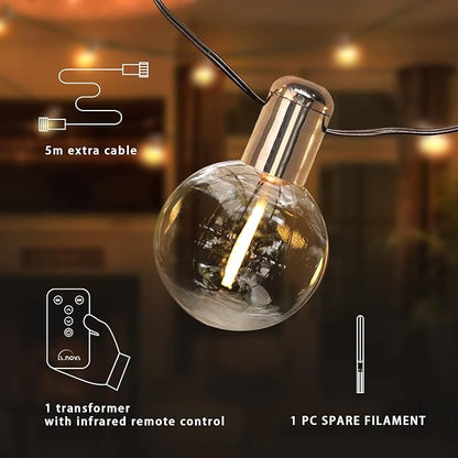 L.A. NOVA String Lights Indoor, 2pack, G50 with 20 Shatterproof Bulbs LED Vintage 24Ft*2 Lights for Bedroom Decor, Pluggable Filament, Transformer Extension, Dimmer…