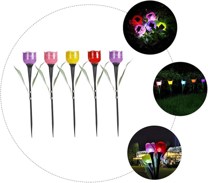 Milisten 5pcs Solar Power Tulip Lawn Stick Lamp Garden Ground Lamp Led Outdoor Solar Lights for Landscape Decorative Stake Lights