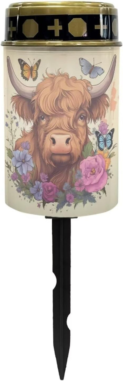 ZOUTAIRONG Solar Light for Cemetery Grave 6 Pack Solar Garden Lights Solar Lights Outdoor Garden Solar Pathway Lights Outdoor Cemetery Solar Lights for Grave Solar Lights Highland Cattle Print