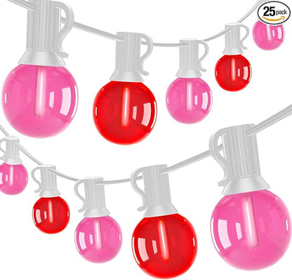 50Ft Red and Pink G40 LED Outdoor String Lights, Hanging Globe Patio Lights with 27 Shatterproof LED Bulbs(2 Spare), Valentine's Day Decorations Lights for Home Garden Party Wedding Decor, E12 Base