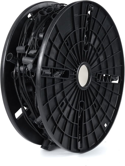 Brightown Commercial 250 FT C9/E17 Christmas Stringer Bulk Reel, C9 Light Sockets Set Spool with 12" Spacing, UL Listed Christmas Roof Lights Cord, SPT-1 8-Awg, Black