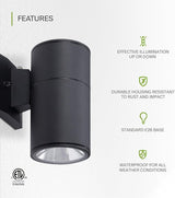 ASD 1 Light Dusk to Dawn Outdoor Wall Light Fixture | 60W E26 Bulb Socket 120V ETL Cylinder Up Down Lights | | Lumora