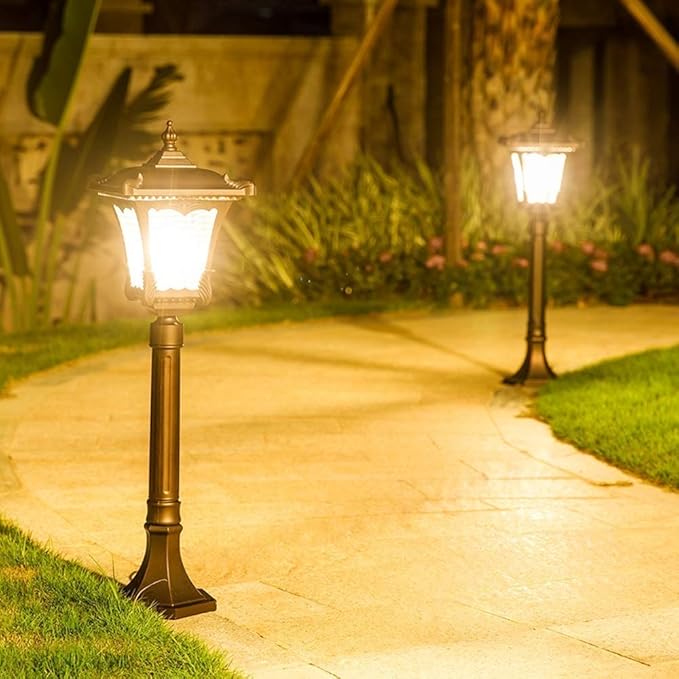 Lights Outdoor Anti-Rust Gold Outdoor Retro Glass Garden Pillar Light European Antique IP55 Waterproof Lawn Post Light Courtyard Street Landscape Decorative Column Lamp E27 Edison Stadium