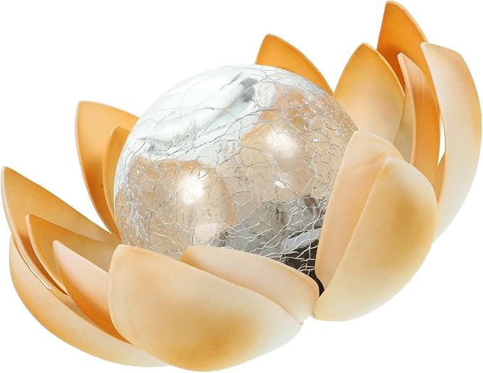 Angoily Solar Power Waterproof LED Floral Design Light Yellow Crackle Glass, Outdoor Lawn Pathway Solar Energy Lamp for Patio and Yard Decor