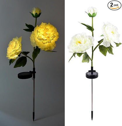 2Pack Solar Flower Lights Outdoor Garden Decor, Waterproof LED Realistic Peony Lamp, Solar Lawn Lamp for Courtyard Decoration, Garden Gifts for Women