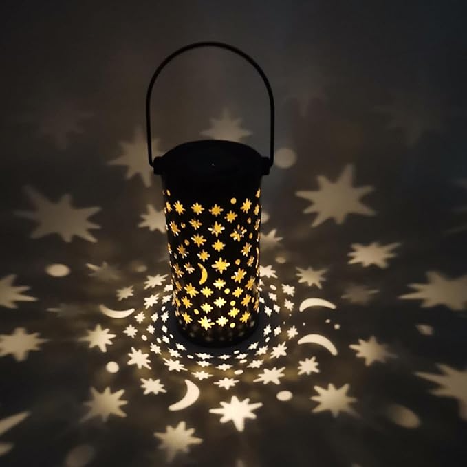 2pcs Solar Wrought Iron Lawn Plug Lamps Decorative Outdoor Projection Lights Star and Moon Pattern Solar Powered Garden Path Lights for Patio and Yard
