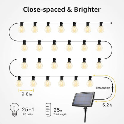 LE Bundle - Solar Flood Light 3 Adjustable Heads & 25 ft Solar String Lights G40 Edison Bulbs String Lights
