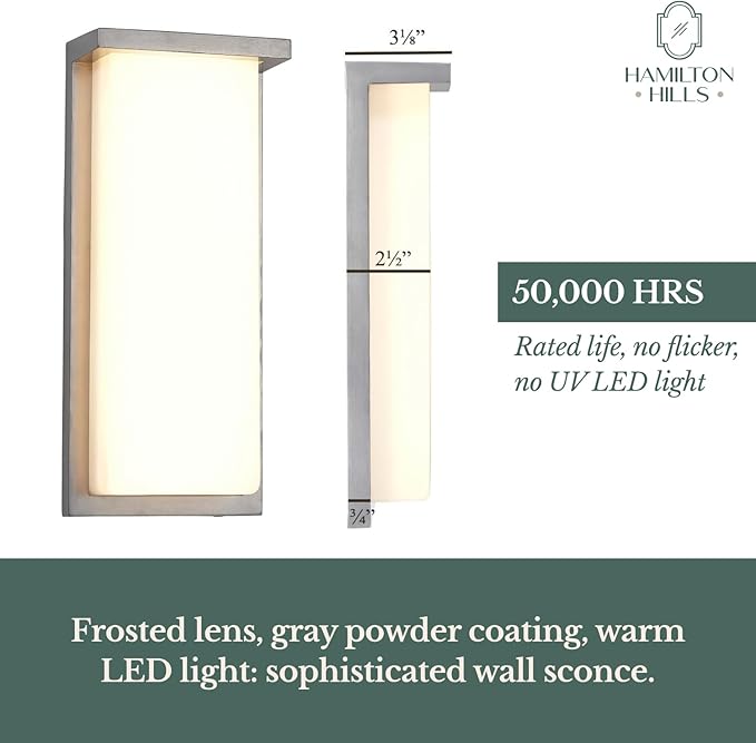 Hamilton Hills 14 Inch Silver Squared Flush Mount Outdoor Light Fixture | Modern Front Door Exterior Light 3000K | Lumora