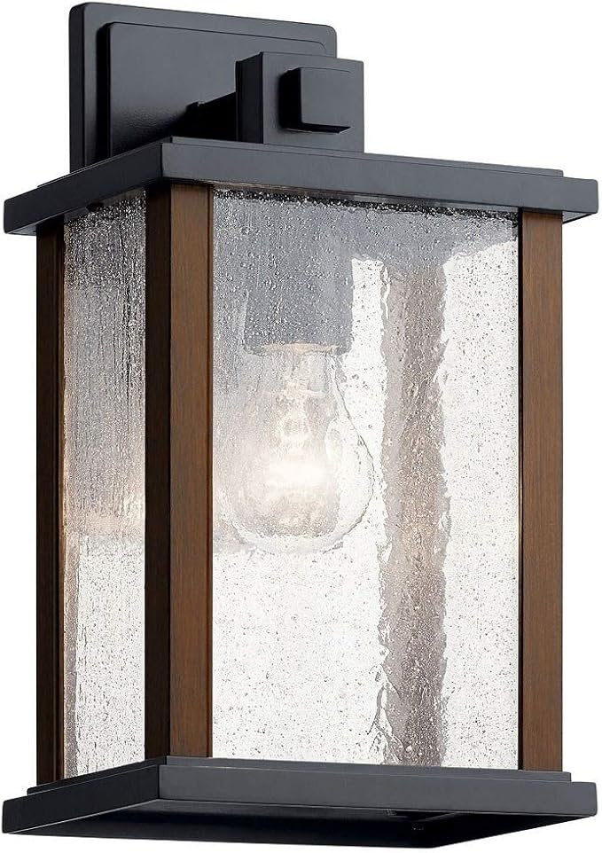 Kichler Marimount 12.75" Outdoor Wall Light in Black, 1-Light Exterior Wall Sconce with Clear Ribbed Glass, (12.75" H x 7.5" W), 59017BK