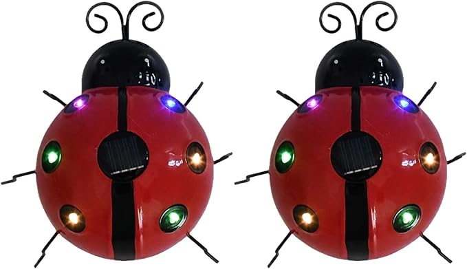 Solar Ladybug Lights Metal Garden Decor for Outside Cute Ladybugs Yard Art Lawn Ornaments Sculptures & Statues with Solar Lights Outdoor Fence Decoration for Patio
