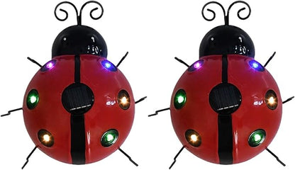 Solar Ladybug Lights Metal Garden Decor for Outside Cute Ladybugs Yard Art Lawn Ornaments Sculptures & Statues with Solar Lights Outdoor Fence Decoration for Patio