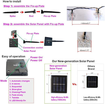 Solar Christmas String Lights Outdoor Waterproof 36ft 60 LED 8 Modes Solar Fairy Snowflake Powered String Lights for Garden Patio Yard Home Christmas Tree Parties(Snowflake-Multicolor-60LED)