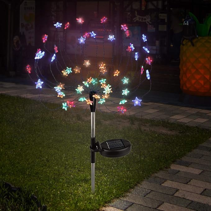 [2 Pack] Solar Star Firework Tree Light, LED Outdoor Star Firework Stakes Solar Garden Decorative Lights for Walkway Pathway Backyard Christmas Decoration Parties (Multi - Color)