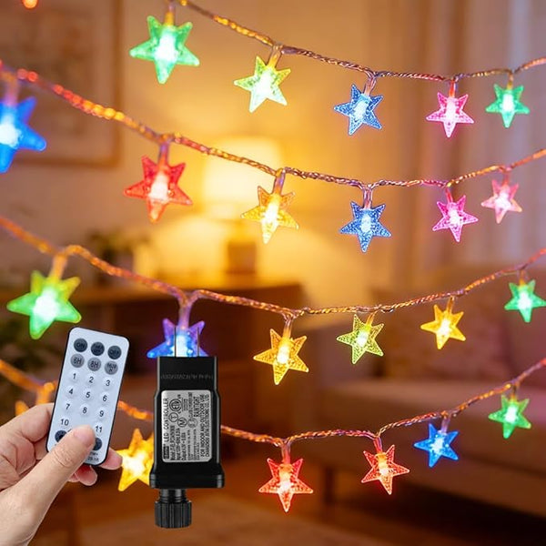 150 LED Color Changing Star String Lights - 65.6ft with Remote, 11 Modes, IP44 Waterproof, Linkable Plug in Lights | Lumora