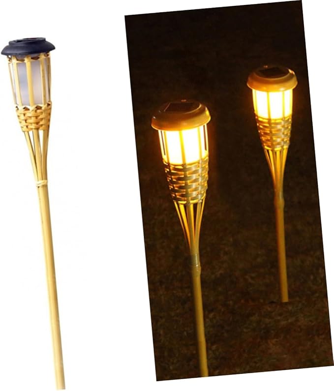 Gatuida 2Pcs Solar Torch Lights Warm Light Outdoor Garden Pathway Lighting Automatic Off Durable Solar Lawn Lamps for Courtyards and Parks Height