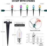 C9 Christmas String Lights Outdoor - 25.7 Feet 20 LED Christmas Pathway Lights with 20 Stakes Connectable | Lumora