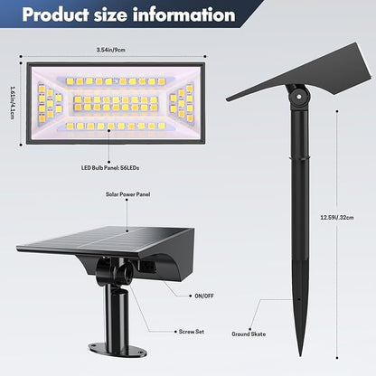 Caledonia Solar Landscape Spotlights Outdoor, Outside 56 LEDs Spot Lights IP68 Waterproof with 6 Brightness & 2 Color Modes, Auto On/Off for Tree, Yard, Pathway, Garden (Cool/Warm White)