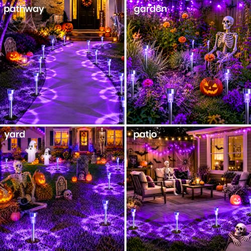 GIGALUMI 16 Pack Purple Solar Halloween Lights,Outdoor Halloween Decoration