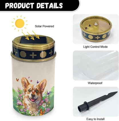 Dog Daisy Solar Memorial Lights for Pet Graves Decorative Garden Lights Solar Powered Waterproof Outdoor Cemetery Solar Lights for Grave Set of 2 Gravesite Decorations Cemetery