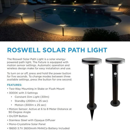 SPW Brilliance Roswell-Solar-PL Solar Powered Path Light 3000K LED Landscape Light Fixture ROSWELLSOLARPL, Black
