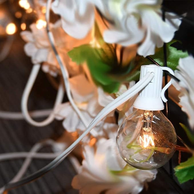 50Ft Outdoor Patio Globe Lights with 53 Clear Bulbs (3 Spare), UL Listed Connectable Hanging Lights for Indoor Outdoor Decoration, White Wire