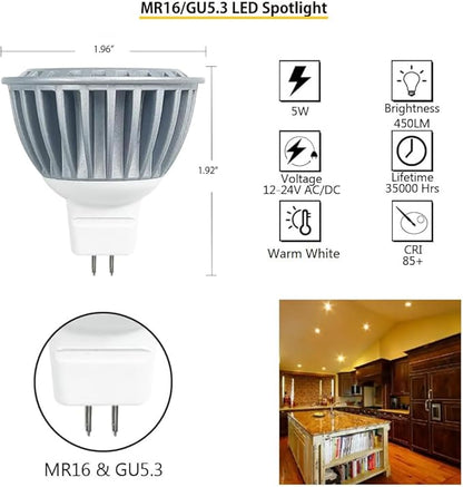 Low Voltage 5W MR16 LED Bulb 2700K Low Voltage Landscape Spotlights,Cast Aluminum Indoor Recessed Track Lights,Outdoor Enclosed Metal Fixtures Garden Yard Light Silver Finish 4 Packs