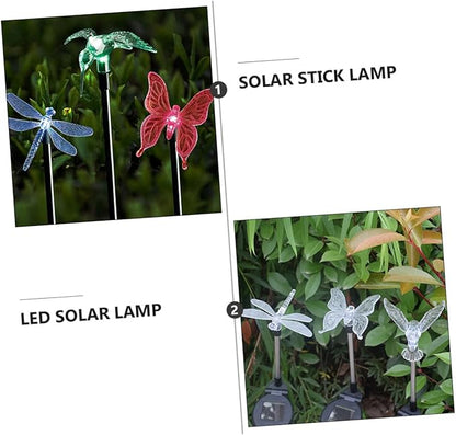 ARTIBETTER 2pcs Solar Stick Lamps Dragonfly Hummingbird LED Lawn Lights Solar Garden Decor Pathway Outdoor Landscape Lighting Energy Saving
