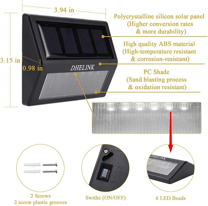 8 Pack Solar Deck Lights Outdoor Waterproof, 6 LED Solar Step Lights, Warm White Auto On/Off Solar Powered Lights for Stairs, Fence, Yard, Patio, Walkway & Garden
