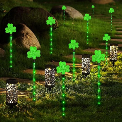 Solar Shamrocks Garden Stake Lights for St. Patrick's Day Decorations Outdoor, 8 Modes Green Lucky Clover Pathway Lights Waterproof St. Patrick's Lights for Yard Lawn Walkway Decor (6 Pack)