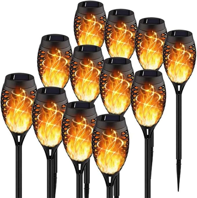 Solar Flame Torch Light, 2 Pack Outdoor Stake Decorative Lighting Yard Pathway, 12LED Portable Energy Saving Outdoor Light