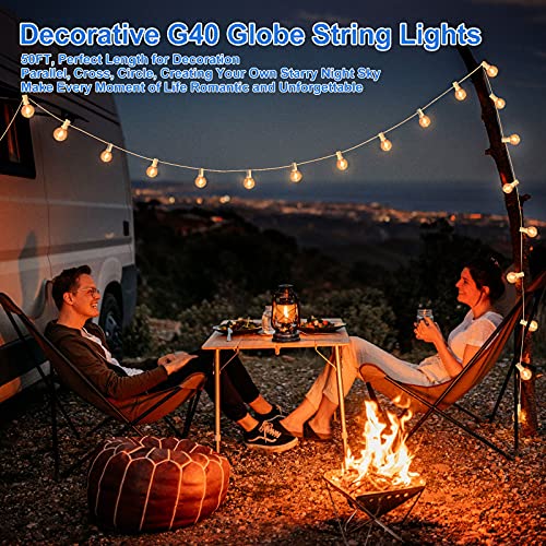 Bosceos Outdoor G40 LED Globe String Lights Waterproof 50FT, White Wire