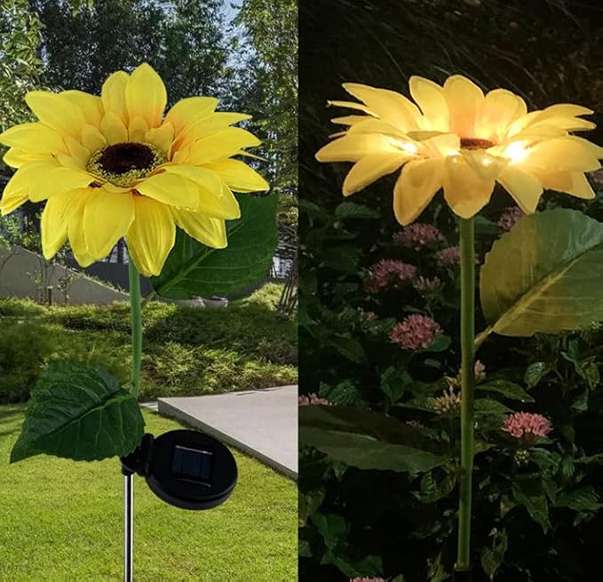 2 Pieces Sunflower Solar Light Single Head Lantern Solar Lights Simulation Sunflowers Outdoor Garden Lamp Suitable for Villa Park Courtyard (Pack of 2)