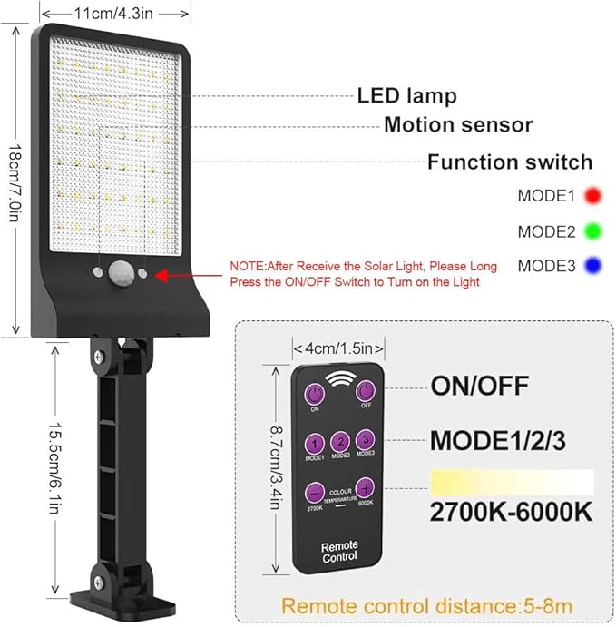 highydroLED Solar Lights Outdoor with Remote and Color Temperature Adjustment 2700K to 6000K, 48LED Solar Motion Sensor Light with 3 Modes,Waterproof IP65 Night Light for Garden Garage [Pack of 2]