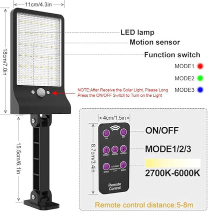 highydroLED Solar Lights Outdoor with Remote and Color Temperature Adjustment 2700K to 6000K, 48LED Solar Motion Sensor Light with 3 Modes,Waterproof IP65 Night Light for Garden Garage [Pack of 2]