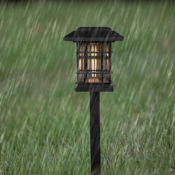 DECHOUS 4pcs Solar Pathway Lights Outdoor Yard Landscape Waterproof LED Garden Lawn Warm White Solar-Powered Ground Stake Lamps for Patio Walkways