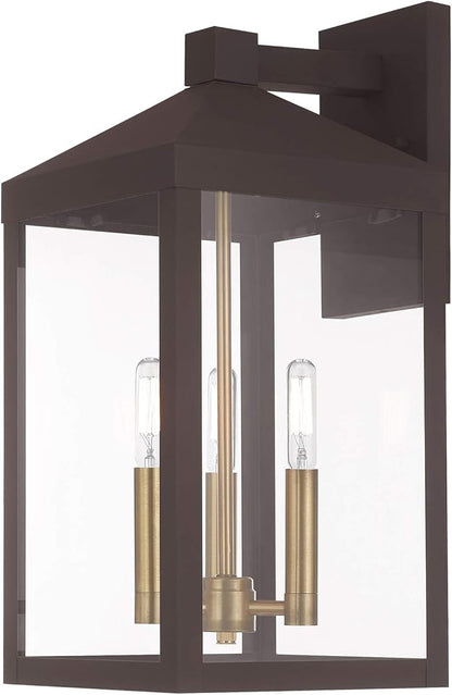 Livex 20584-07 Transitional Three Light Outdoor Wall Lantern from Nyack Collection in Bronze/Dark Finish