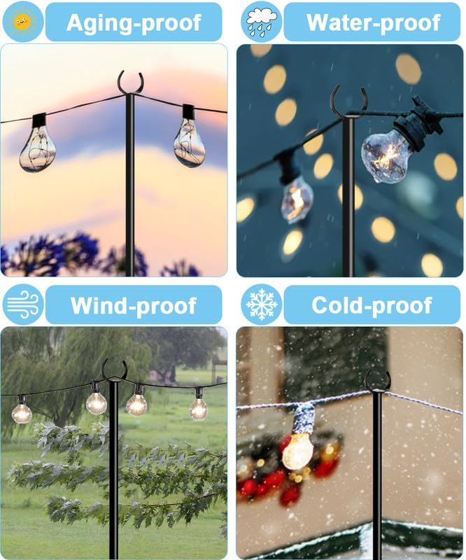 10FT String Light Pole Stand | Outdoor String Lights Hanging, Use for Backyard, Garden, Patio, Party, Festival | Lumora