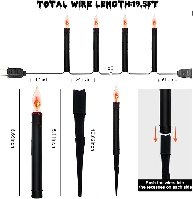19.5Ft Halloween Pathway Lights Outdoor, Halloween Decor Candle Lights with 10 C18 Flame Bulbs and Black Blood | Lumora