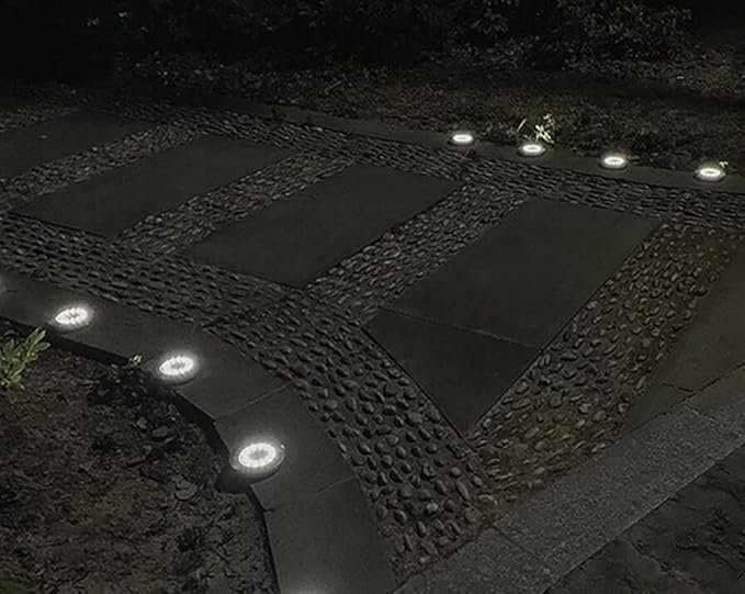 Solar In-Ground Lights Outdoor 8 LED Disk Light Solar Powered Landscape Path Lights for Garden Lawn Yard Patio Pool Patio Deck Driveway Walkway Pathway,Silver Finish,4 Pack (White)
