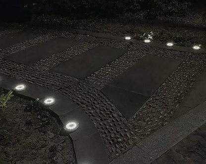 Solar In-Ground Lights Outdoor 8 LED Disk Light Solar Powered Landscape Path Lights for Garden Lawn Yard Patio Pool Patio Deck Driveway Walkway Pathway,Silver Finish,4 Pack (White)