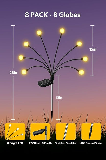 Solar Firefly Lights Outdoor, 8 Pack 64 LED Swaying Garden Stake Lights, Warm White IP65 Waterproof, Auto On/Off, Yard Decor Stakes for Patio Lawn Pathway