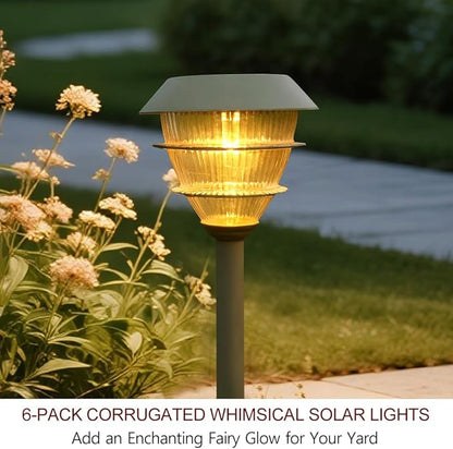 Bright Zeal 6-Pack 16.5" Solar Stake Lights Outdoor Waterproof - Warm White LED Decorative Lights for Pathway Patio Yard - Landscape Lamps for Sidewalk Decor