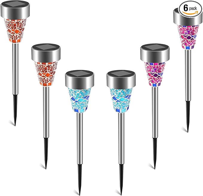 Solar Lights Outdoor Decorative, 2025 Upgrade Solar Garden Lights Stakes, Flower Bed Decorations Color Lawn Ligh ts, Decor for Path, Waterproof, IP44 Waterproof for Yard Driveway Walkway/ 6 Pack